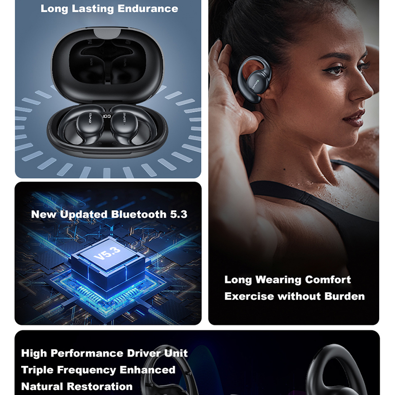 Awei T80 Bluetooth 5.3 słuchawki otwarte przewodnictwo powietrzne zaczep na ucho bezprzewodowe słuchawki sportowe z mikrofonem długi czas czuwania zestaw słuchawkowy 450mah