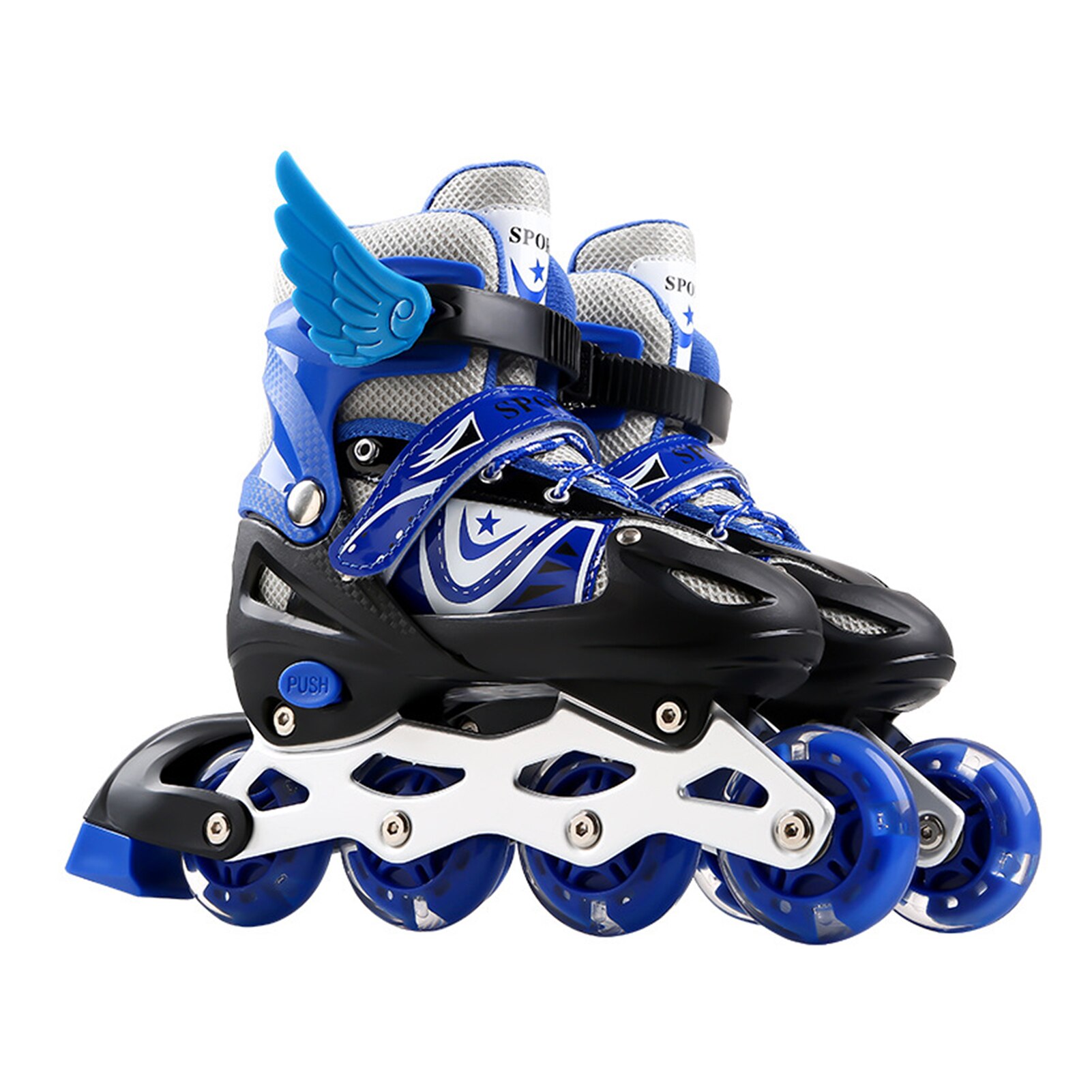 children's roller skates PVC single-wheel flashing roller skates inline rollers size adjustable: Blue S