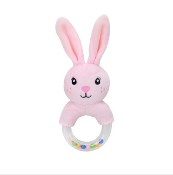 Babyspeelgoed met handvat, bel, babyspeelgoed van 0-12 maanden, cartoon pasgeboren, pluche rammelaar, bel, handspeelgoed, zachte babymobiel, babybel: Roze konijn
