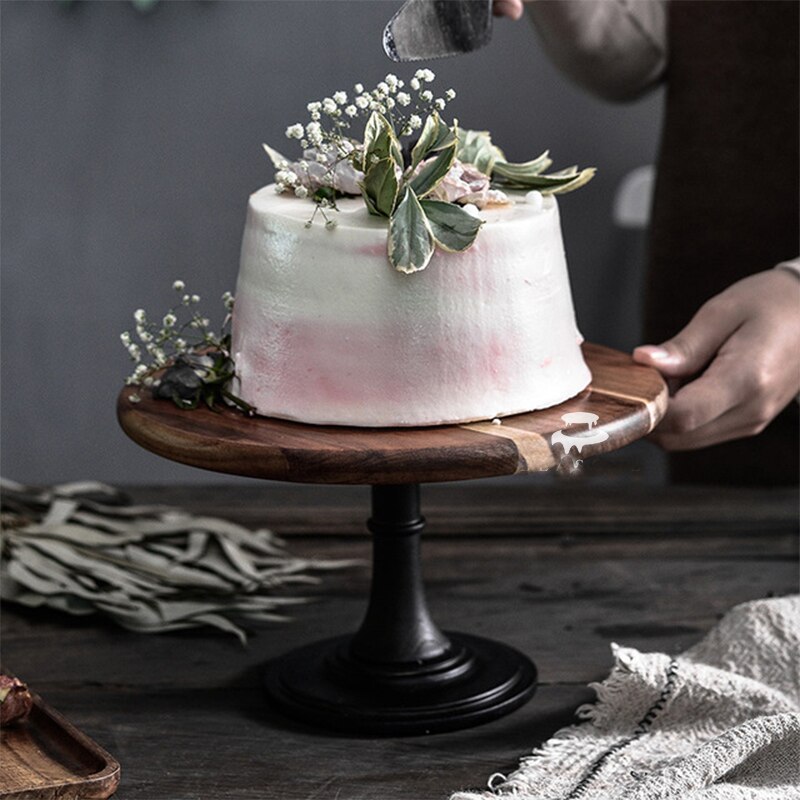 1 X Cake Plate Turntable Rotating Cake Stand Wooden Decoration Banquet Props Wedding Table Dessert Display Birthday Party