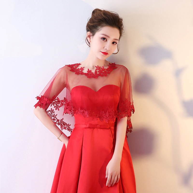 Boléro de mariage blanc, estival, Appliques de dentelle, écharpe châle pour femme, veste de mariage, jaqueta feminina: wine red
