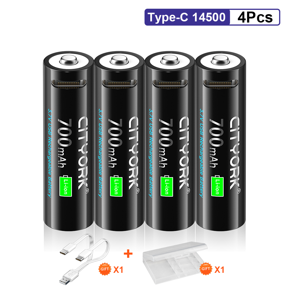 14500 AA USB Battery Rechargeable 3.7V 700mAh Finger Battery with Type-C Fast Charge Port for Led Flashlight Toys Mouse Headlamp: black