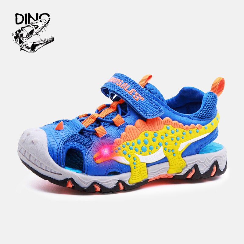 Dino Zomer Jongens Kinderen Sandalen Knipperende Dinosaurus Lederen Kids Led Light Up Casual Outdoor Strand Schoenen Ademend Sandaal 27-34
