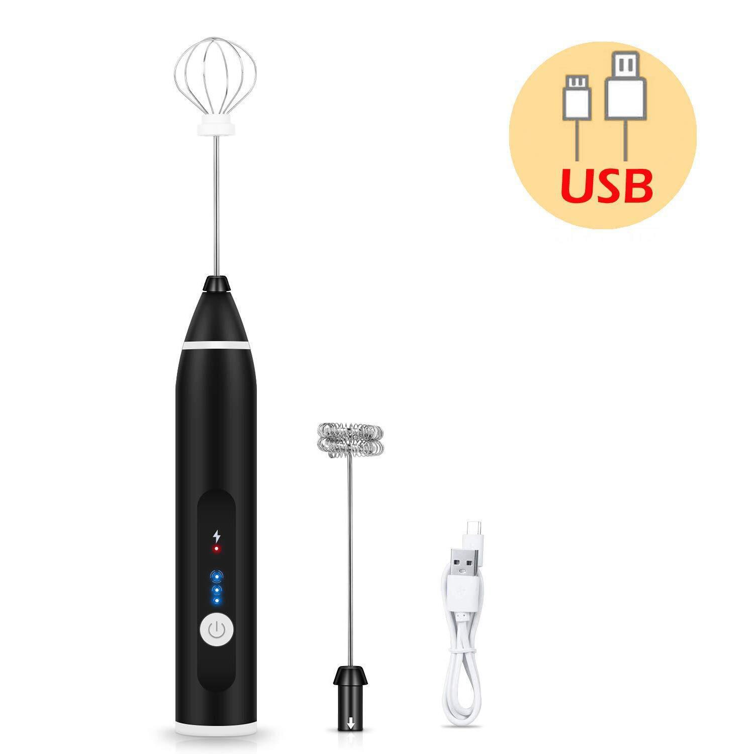 Whisk Batidor de huevos de 3 velocidades, batidor de café, leche, batidor de huevos, agitador, batidor USB recargable, egg beater batidor herramienta batidora de alimentos de mano egg beater batidor batidora de mano: Negro