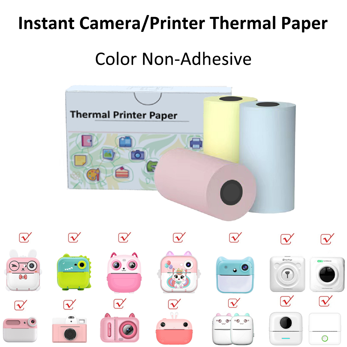 Mini-printpapier Afdrukken Camera Navulling Thermisch papier 10 rollen BPA-vrij Compatibel met alle 57 mm thermische zakprinters: Black
