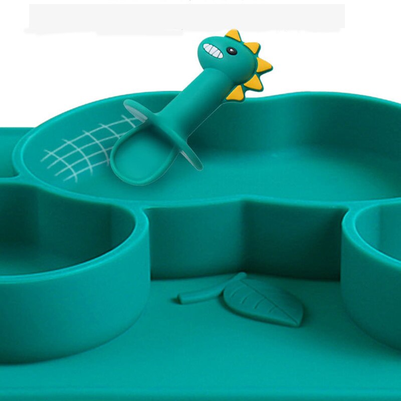 Dinosaurus Siliconen Sucker Gerechten Plaat Kom Servies Set Babyvoeding Set Tafel Mat Zuig Tray Leren Eten Voor Kinderen