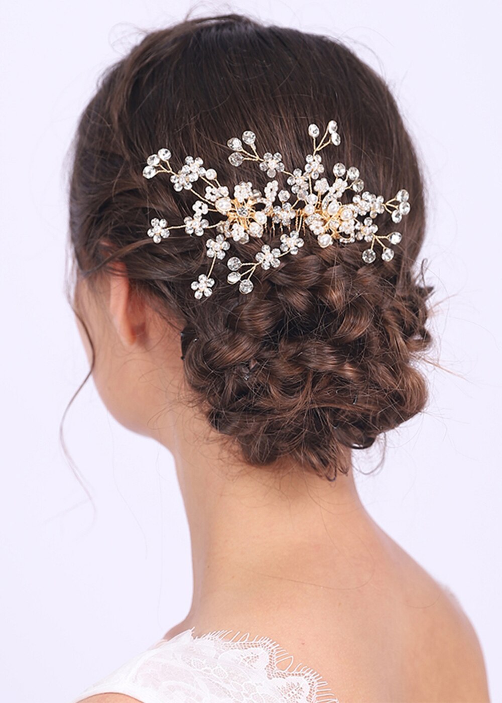 Strass blomma hår kam pärlor hårklämma bröllop bröllop huvudbonader kvinnlig glamour ornament för kvinnor: Default Title