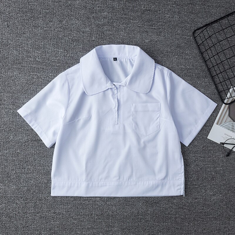Jk uniform sideglidelås sirkulær hvit firkantet krage kortermet japansk student uniform skjorte dame korte topper for jenter: Xxl