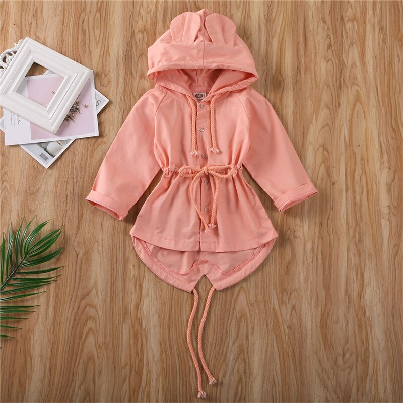 Børn trench efterår forår spædbørn drenge piger baby trench coat ensfarvet pink grøn enkeltradede ører hættebeklædning outwear: Lyserød / 4t