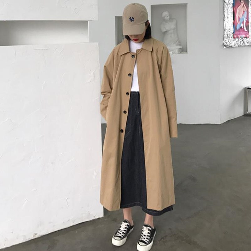 Alien Kitty Women Long Trench Coat Female Solid Khaki Cardigan Straight Windbreaker Manteau Femme Hiver: khaki