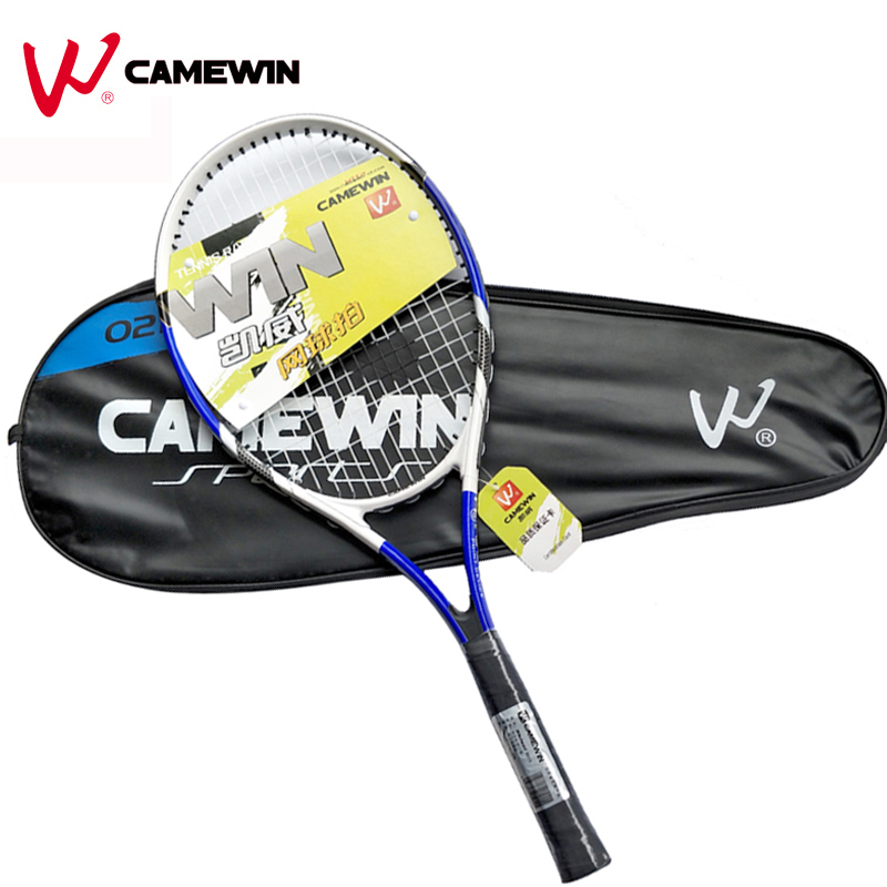 1 Piece Aluminum Alloy Tennis Racket CAMEWIN Brand 75cm Tennis Racket with Bag For Men and Women (Black Blue)