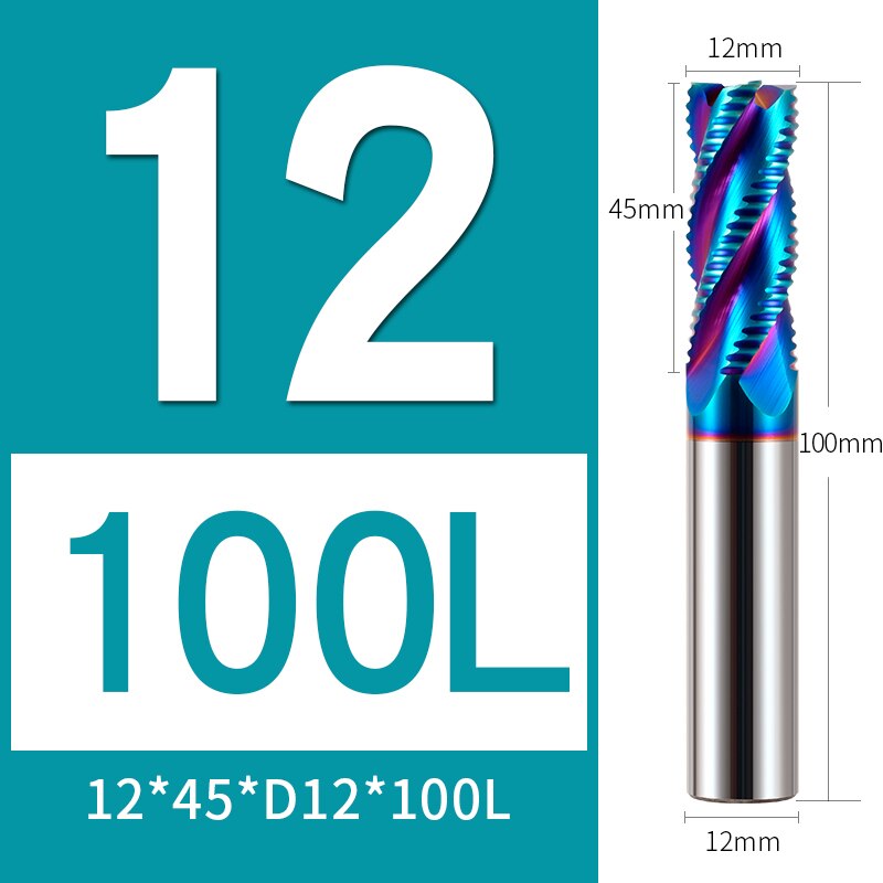 HRC65 Rough Skin Tungsten Steel Milling Cutter 3MM To 20MM CNC Milling Cutter Special Milling Cutter For Steel Roughing: 12X45XD12X100L