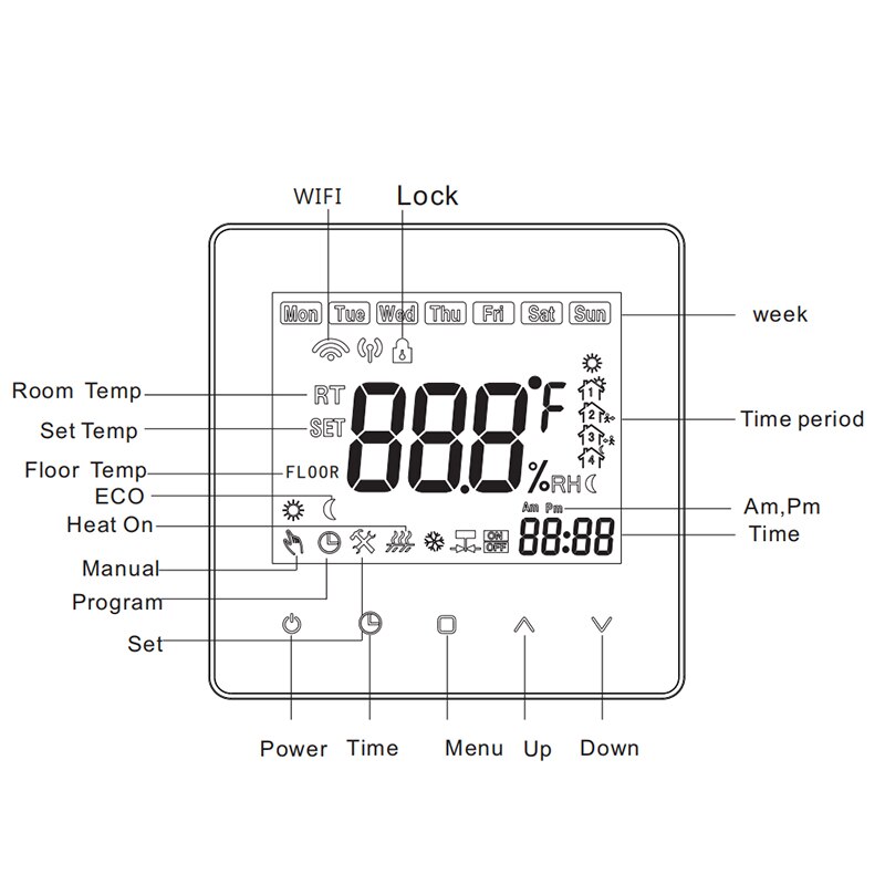 WiFi smart thermostat LCD display touch screen used for electric floor heating water/gas boiler temperature remote control