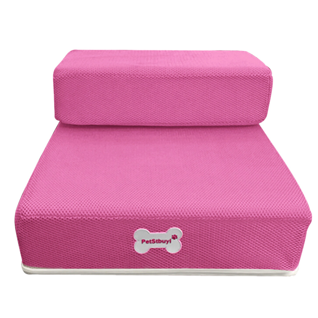 Pet Stairs Breathable Mesh Foldable Pet Stairs Detachable Pet Bed Stairs Dog Ramp 2 Steps Ladder for Small Dogs Puppy Cat Bed: Hot pink