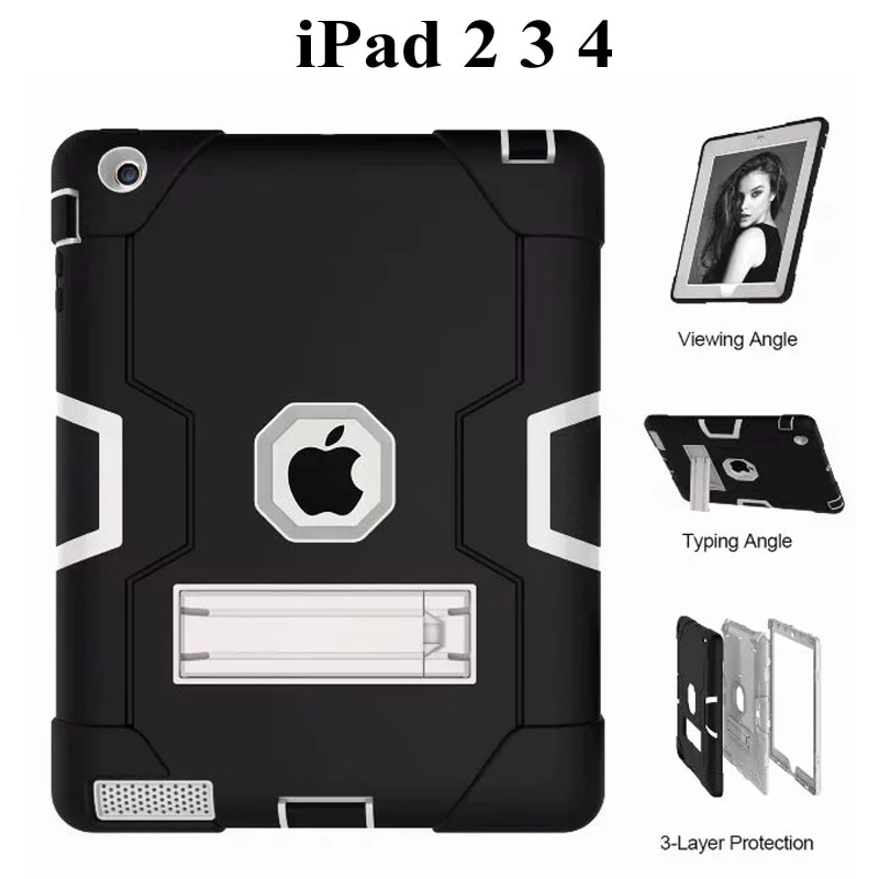 Nueva armadura caso para ipad 2 3 4 Funda niños a salvo de servicio pesado de silicona cubierta dura para Apple ipad 234 9,7 pulgadas Tablet caso + película + pen