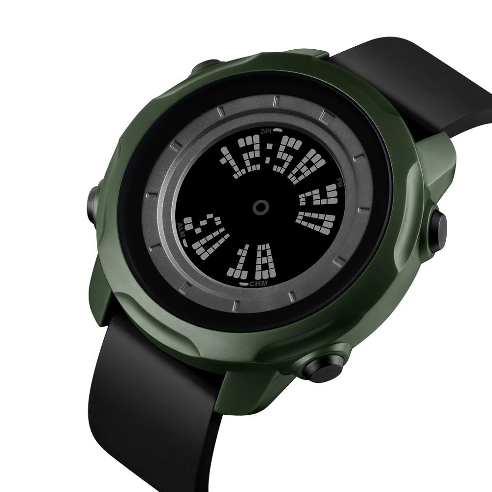 SKMEI Two Display Men's Electronics Watch 50M Waterproof LED Silica Watch Digital Wristwatches Mens Alarm relogios 1571: army green black