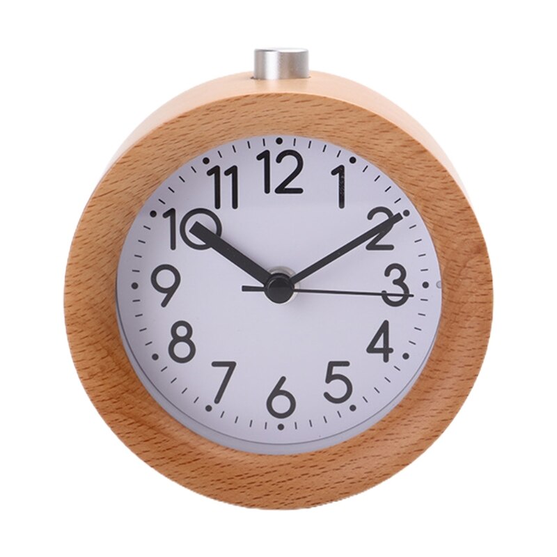 Round Wooden Desktop Alarm Clock with Night Light Simple Table Timing Equipment Digital Room Home Decor: 2