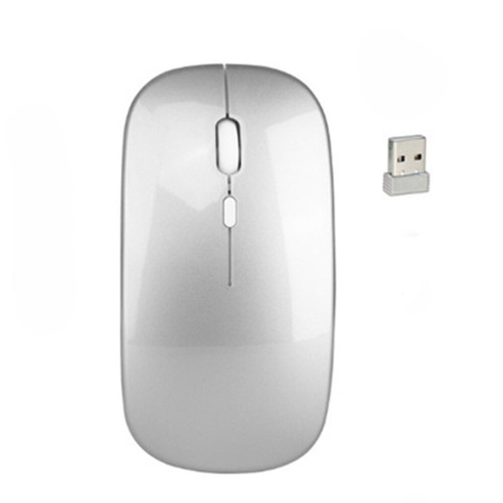 Rechargeable Wireless Mouse, 2.4G Silent mouse, Mouse with USB Receive: Silver