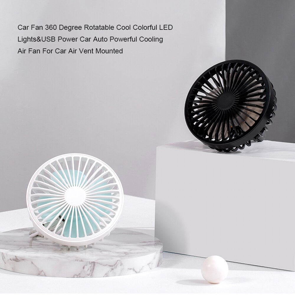 Usb autoventilator auto-interieuraccessoires 360 graden ronde autokoelaccessoires zwenkventilator ventilatieplaat zomer  dc 5v