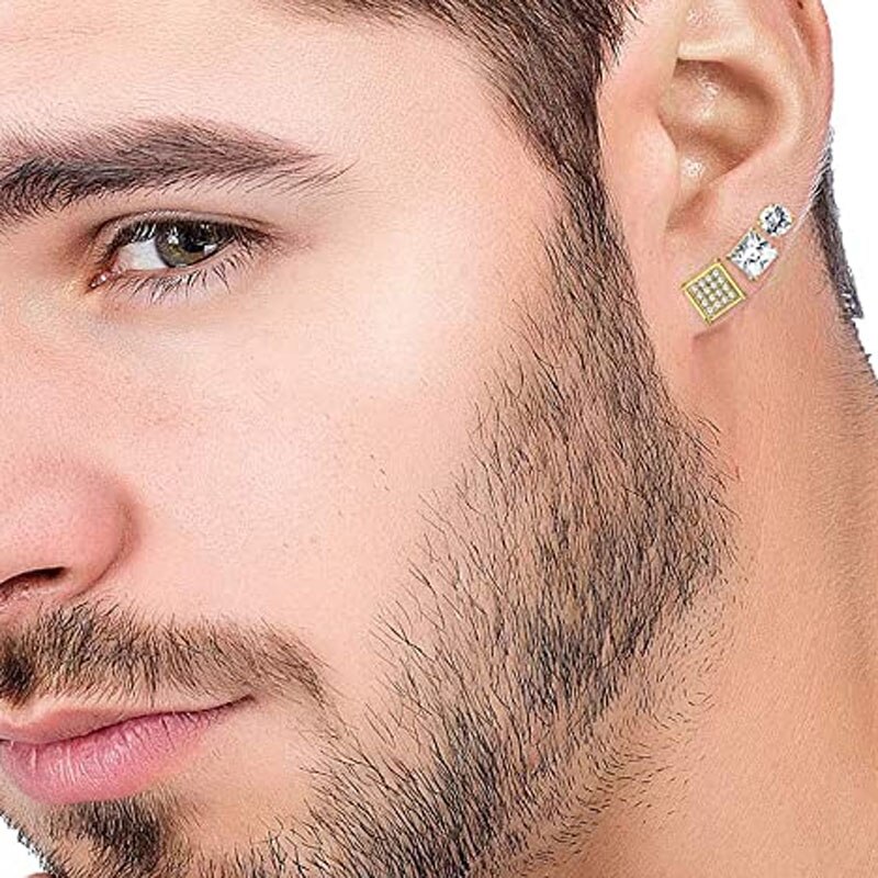 4 Pairs Van Rvs Magnetische Oorbellen Voor Mannen En Vrouwen Gold Cz Niet-Geperforeerde Clip Oorbellen Set 8mm