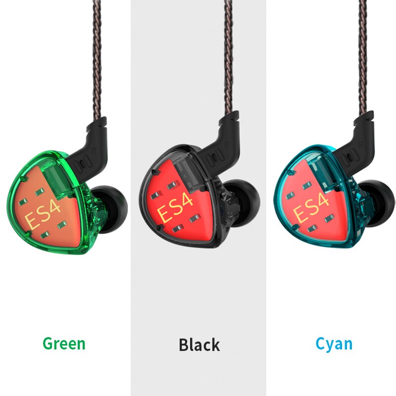 Kz  es4 in ohrhörer-monitor-headset mit dynamischen und armatur-treibern, hifi-bass, geräuschunterdrückung und ohrbügeln