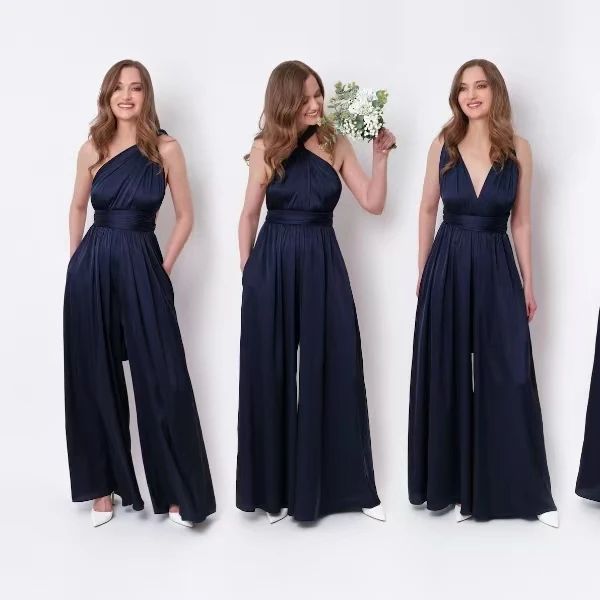 Multiway Convertible Jumpsuit Formal Multi Wrap Wedding Dress Cocktail Floor Jumpsuits Navy Blue Bridesmaid Infinity Jumpsuit