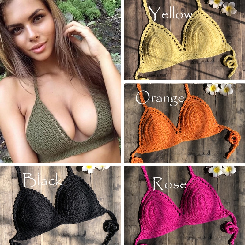 Bikini solidi Mujer costume da bagno all'uncinetto Bikini rosso Top in maglia Bikini Sexy reggiseno da nuoto da donna costumi da bagno femminili di grandi dimensioni s-xl 2019 nuovo