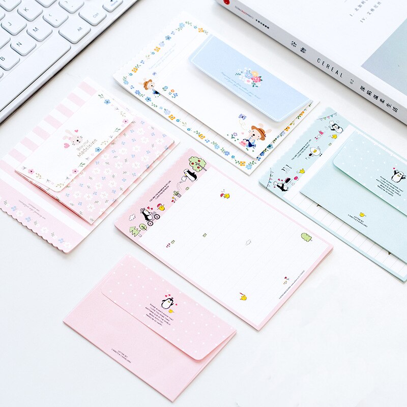 Lot de 4 enveloppes de papier à lettre fleur d&#39;amour, papier Kawaii pour écriture, fournitures scolaires et de bureau