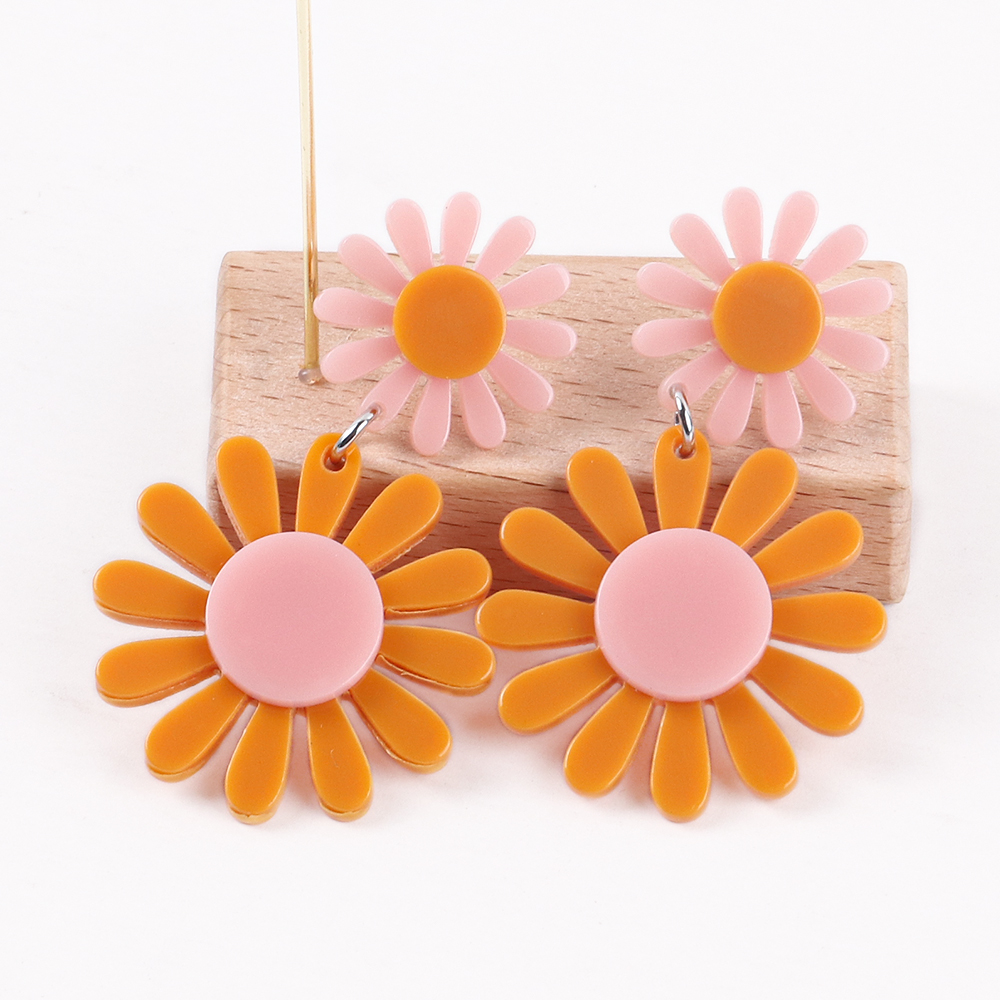FishSheep Korean Cute Acrylic Flower Earrings for Women Trendy Geometric Daisy Pendant Earrings Jewelry: PALLADIUM