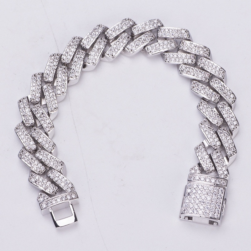 14mm Hip Hop AAA CZ Zircon pierre pavé Bling glacé carré bordure cubaine Miami lien chaîne Bracelet Bracelet pour hommes rappeur bijoux