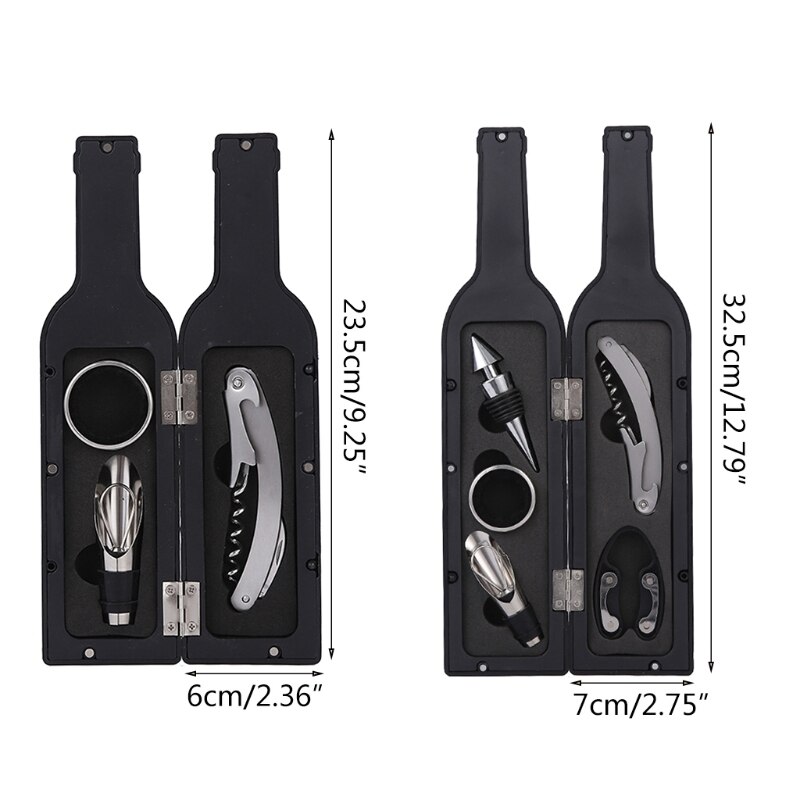 Wine Bottle Opener Stopper Set with Bottle/Cup Shape Storage Case Stainless Steel Pour Spout Drip Ring Practical Gadget