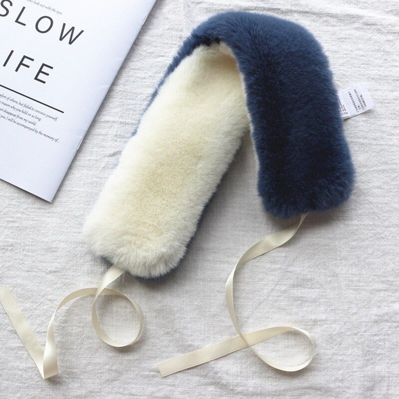 Kraag dames warme dikke effen neckerchief herbruikbare sjaals wintersjaals imitatie konijnenbont sjaal dames: Wit-donkerblauw