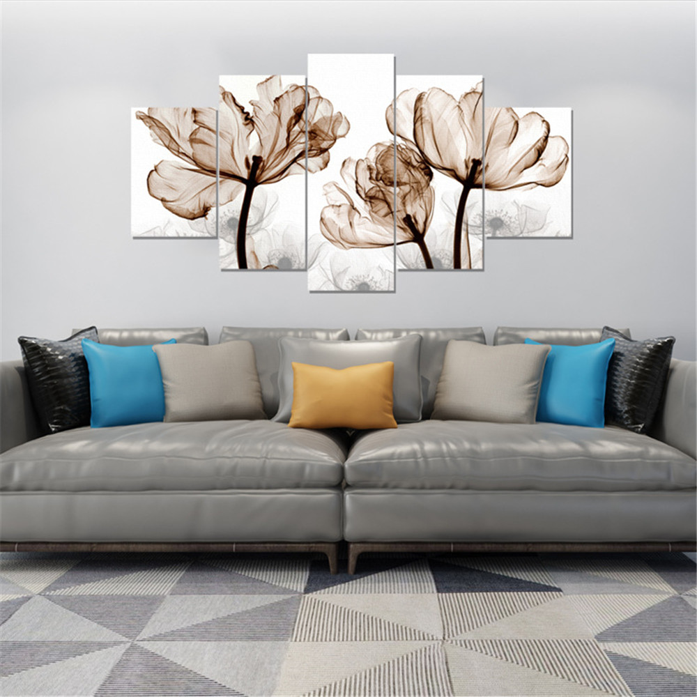 5 Stuks Frameloze Schilderij Inkt Olieverf Bloemen Woonkamer Decoratie Opknoping Scandinavische Stijl Canvas Schilderij