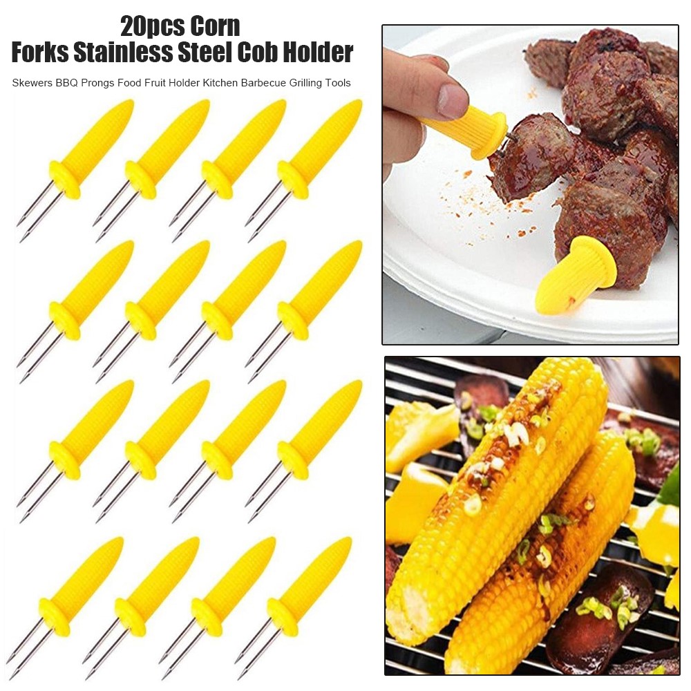 20Pcs Corn Vorken Spies Rvs Cob Houder Spiesjes Bbq Gaffel Voedsel Fruit Houder Keuken Barbecue Grillen Gereedschap