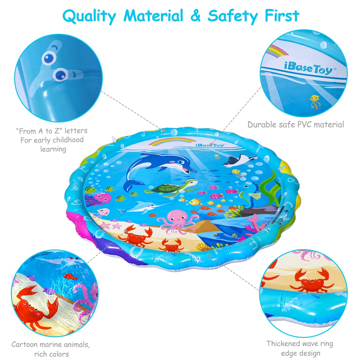 IBASETOY PVC Splash Play Mat Water Playing Toy Sprinkler Water Spray Toy Pad For Outdoor Pool Garden Park