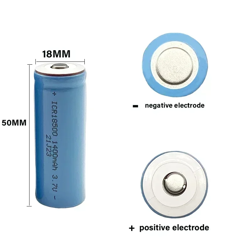 18500 battery, aluminum ion battery, 3.7V 1400mAh, with pointed rechargeable, suitable for strong light flashlights