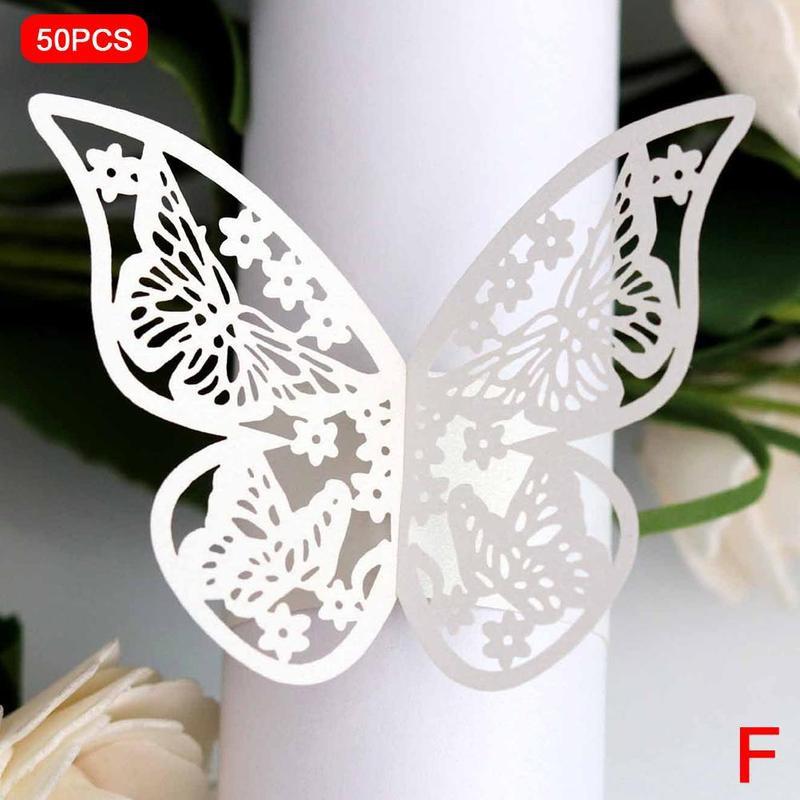 50pcs 13 Colors Hollow Butterfly Napkin Rings Holders Cut Paper Hotel Birthday Wedding Xmas Party Napkins Rings Holders: F