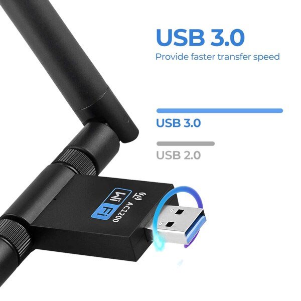 1200M WIFI USB Adapter Dual Antenna USB 3.0 Network Card 5Ghz Wireless Adapter for Laptop Win 7/8/10 Linx2 MAC OS Vista
