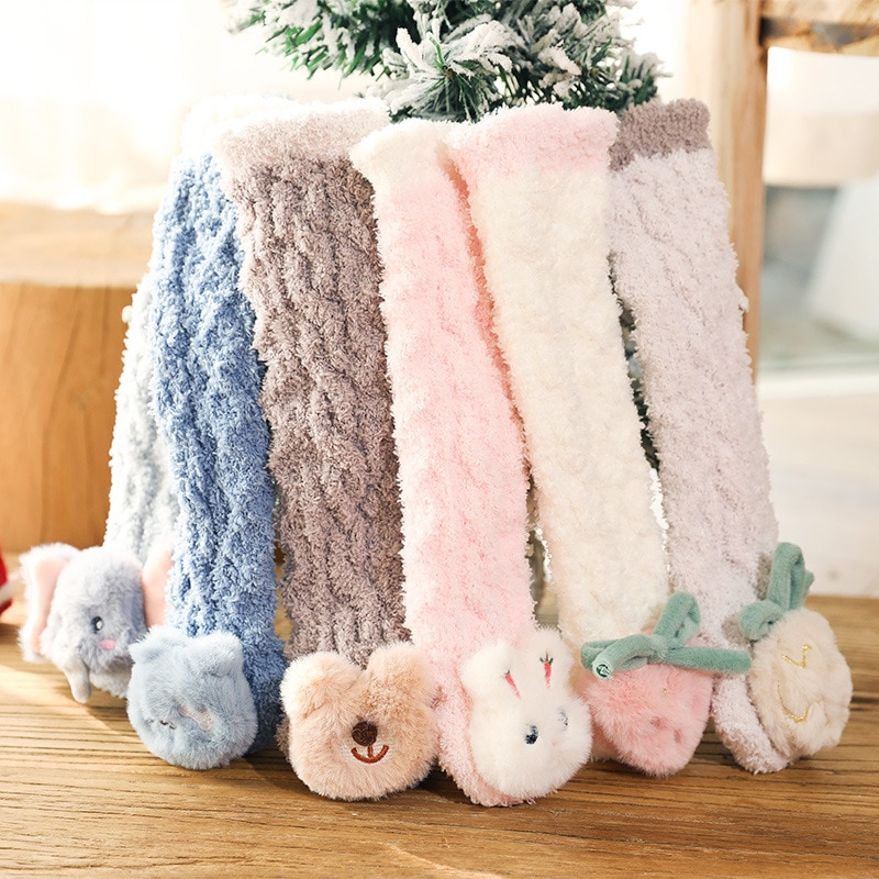 Calcetines con dibujos de perro y elefante para bebé, terciopelo Coral, suaves y cálidos, calcetín para niño de 0 a 3T, 1 par