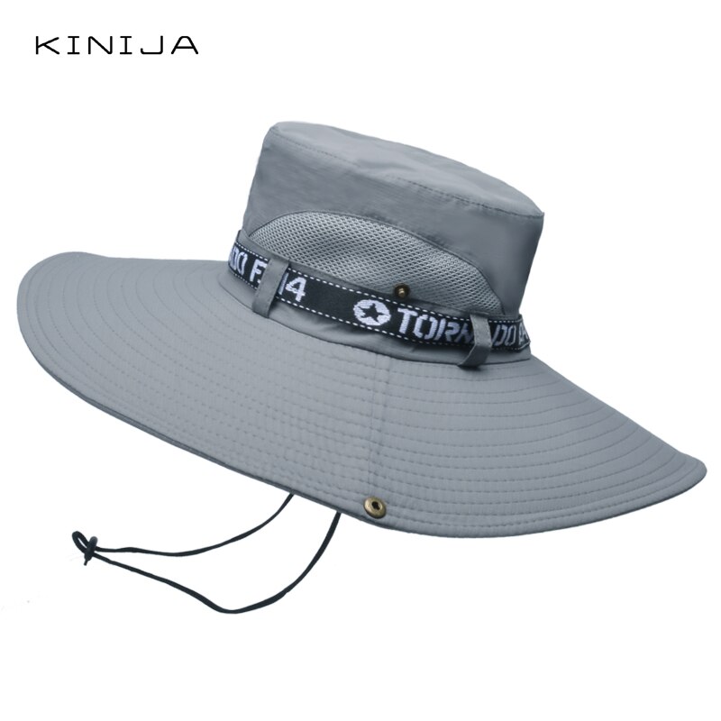 Summer Handsome Outdoor Climbing Fishing Tourism Dual Purpose Men Large Brim Sun Fisherman Hat Bucket Hat Sun Protection Cap: light grey