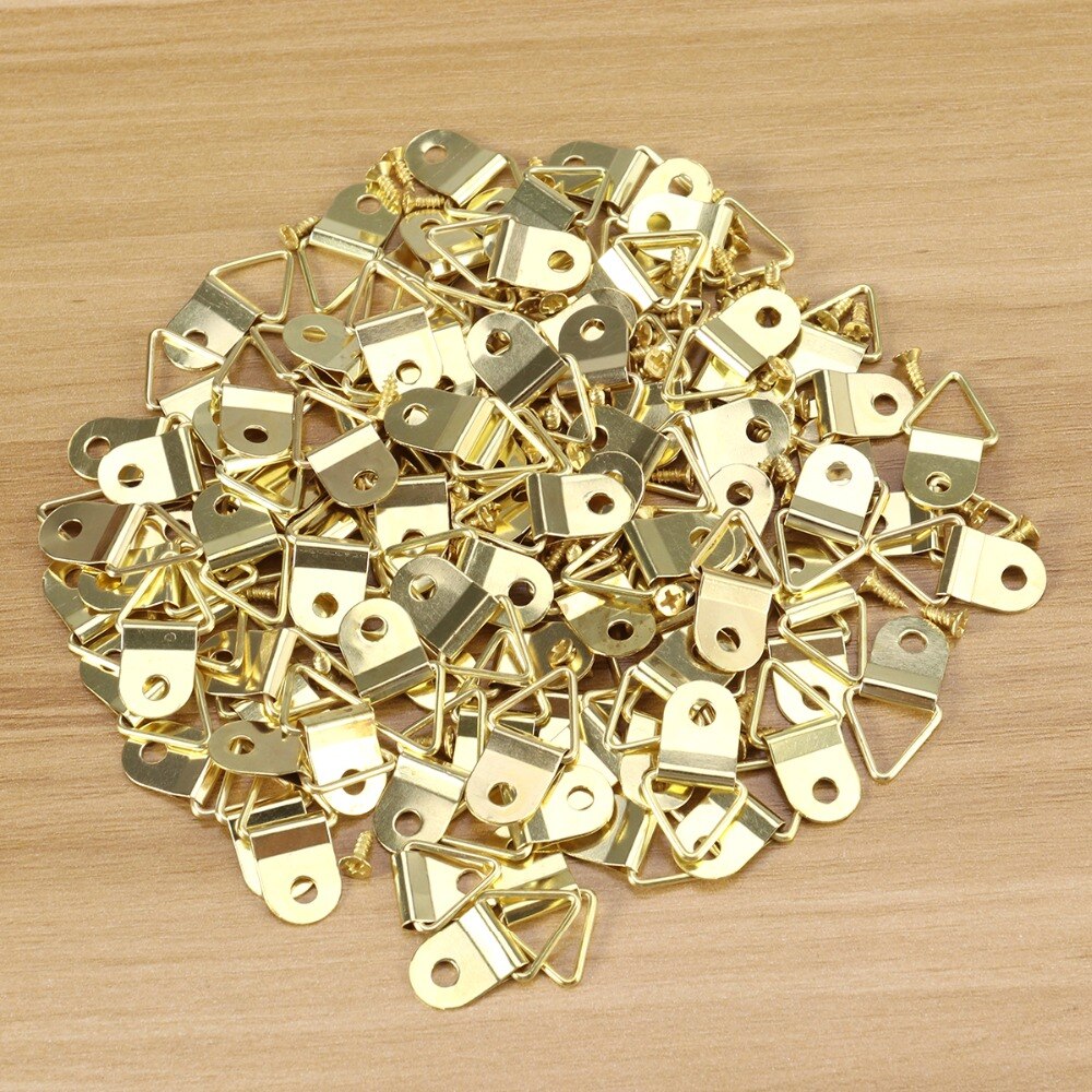 OUNONA 50pcs Small D-Ring Single Hole Picture Frame Hangers Holders with Screws