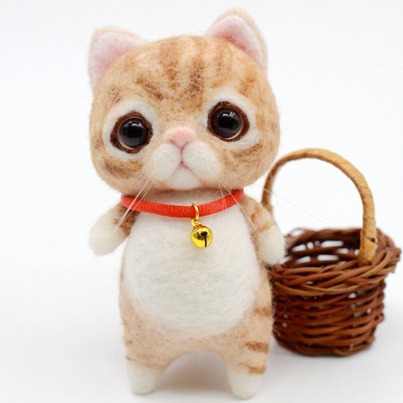 Niewykończony zestaw filcowy śliczna kolekcja zwierząt placki lalka kot wełna filc szturchnięty kite DIY materiały robić filcowania: 7