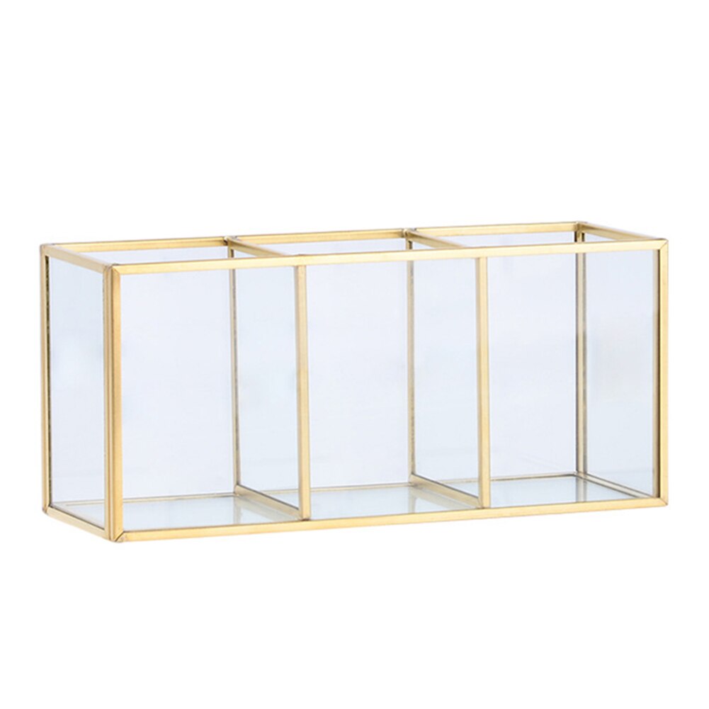 Gennemsigtig glas makeup børste opbevaringsboks guld kosmetik beholder ring blyant læbestift holder make up børster organisator