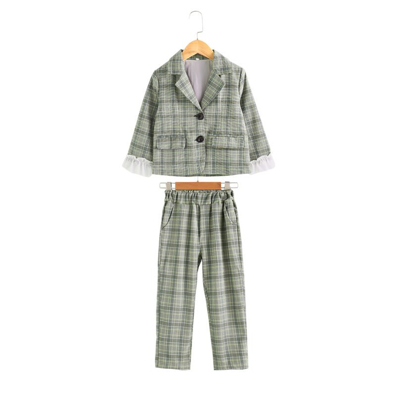 Ensemble de vêtements d'automne pour filles et adolescentes, veste + pantalon à carreaux, survêtement scolaire, vêtements pour enfants de 4 à 13 ans