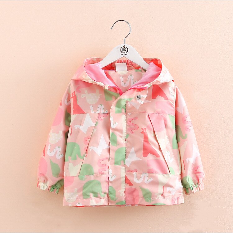 Spring Autumn Girls Windbreaker Coat Jackets Baby Kids Cartoon Printing Hooded Outwear For Baby Kids Coats Jacket Clothing: Pink / 2T