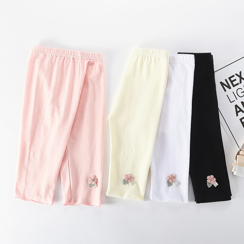 Vår-sommer låve fem bukser ensfarget jenter knelengde låve beskåret bukser matchende bukser leggings blomster søt