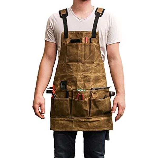 Gereedschapsschort Voor Mannen Met 6 Zakken, Gewaxt Canvas Timmermansschort Heavy Duty Canvas