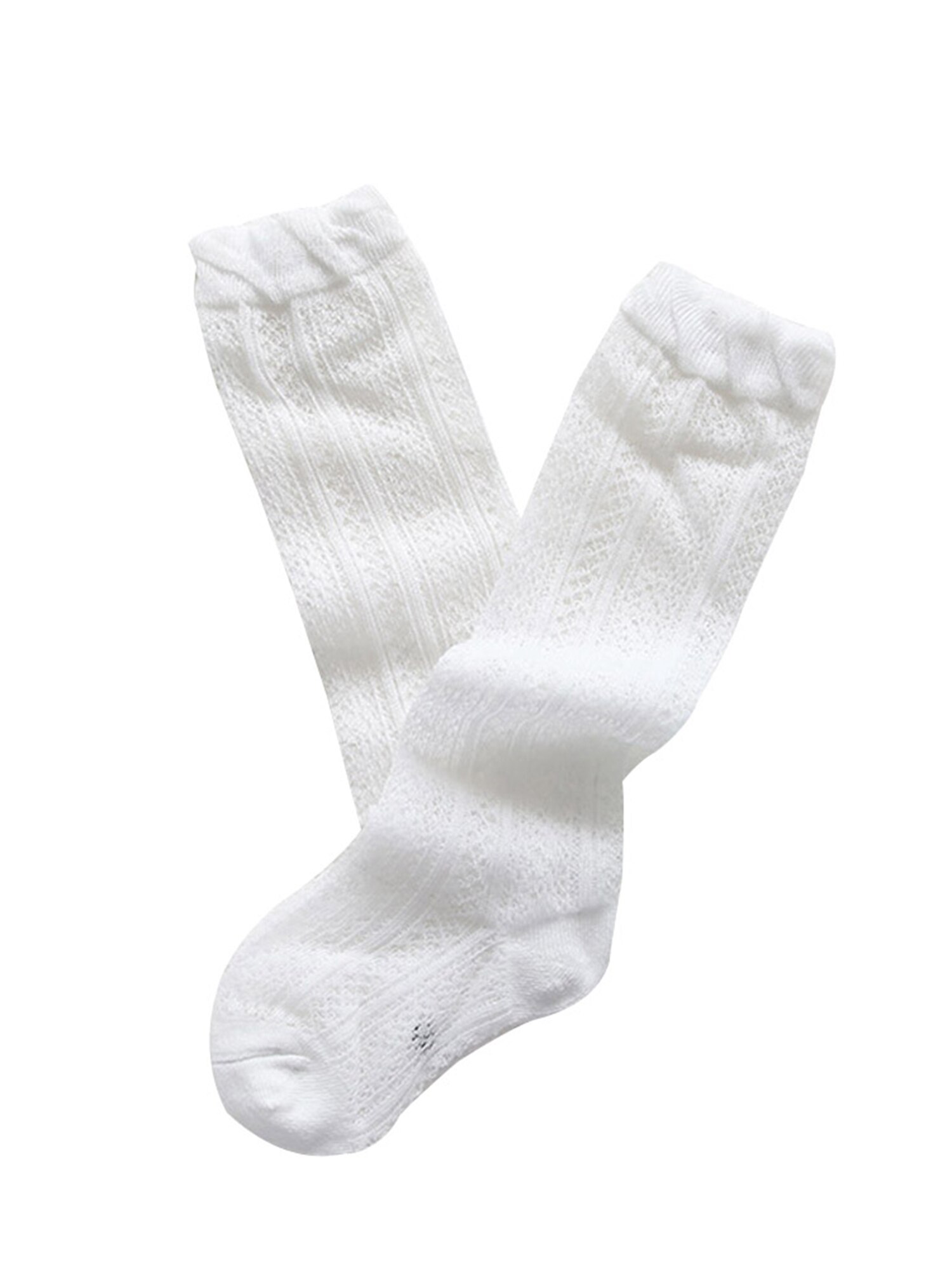 Children's Knee High Socks Mesh Socks Toddler Kids Baby Knee High Socks Soft Breathable Cotton Hollow Tube Ruffled Stockings: White / 1-3Y