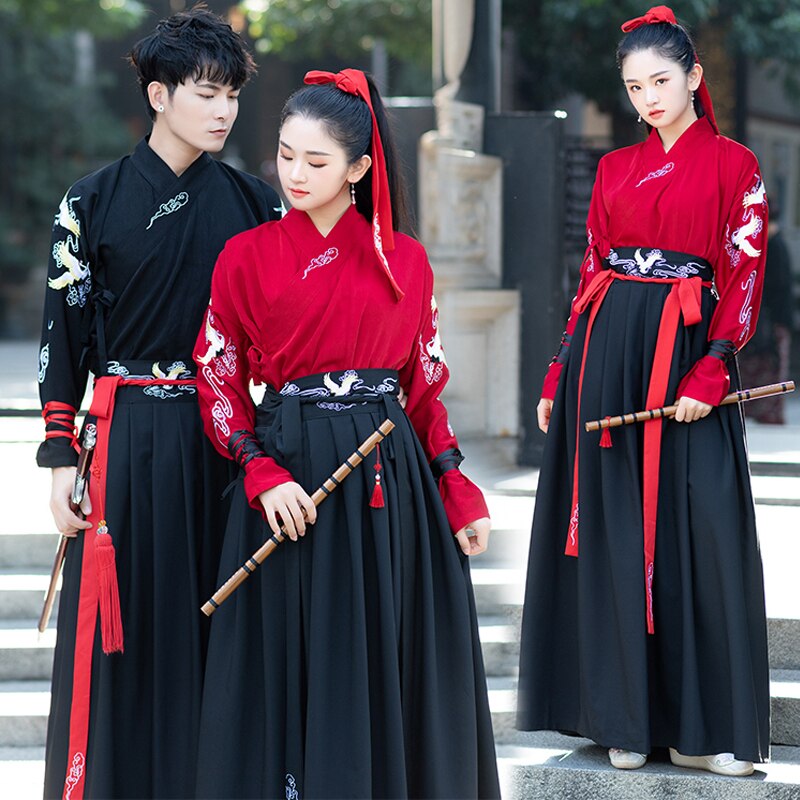 rouge Hanfu robe pour adultes femmes hommes ancien chevalier Errant Han dynastie Costumes Folk danse Cosplay héros scène Costumes