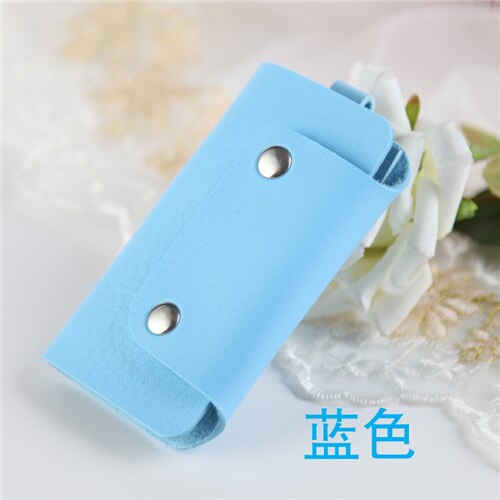 Lille pu læder nøgle pung pung til kvinder mænd mærke nøgle spænde pung cover organizer case: Blå